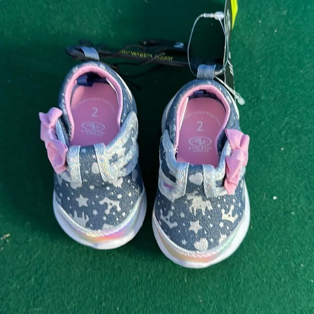 Athletic Works Baby Girls Slip-On Sneakers Size 2 Blue Pink Unicorn Shoes